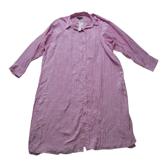 NWT J. Crew Shirt Dress‎ Women's 2X Pink Midi Crinkle Button Up Lagenlook FLAW - Picture 1 of 12